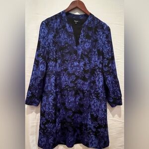 Madewell 100% Silk Abstract Print Long Sleeves Dress w. Pockets - Blue - M